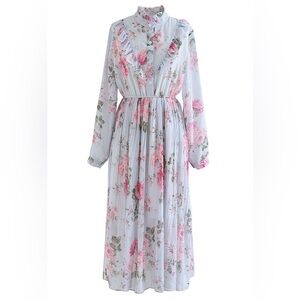 Chicwish Peony Pleated Chiffon Midi Dress S-M *NWOT*